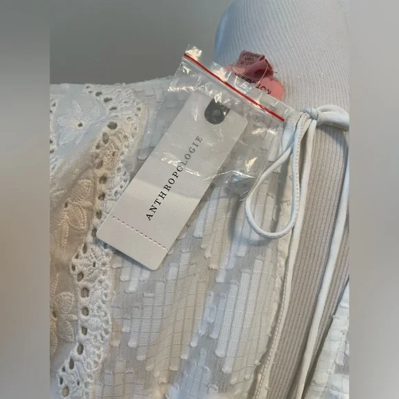 A Brand new with tags anthropologie white long sleeve ruffle crochet top - Picture 4 of 5